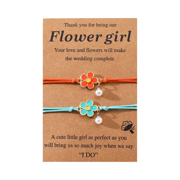 Vriendschapsarmbandjes Voor 2 Met Bloemen - Rode & Blauwe Bandjes - Bff Armband Op Cadeau Kaartje - Pax Amare thumbnail