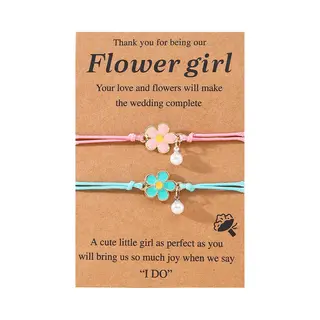 Vriendschapsarmbandjes Voor 2 Met Bloemen - Roze & Blauwe Bandjes - Bff Armband Op Cadeau Kaartje - Pax Amare