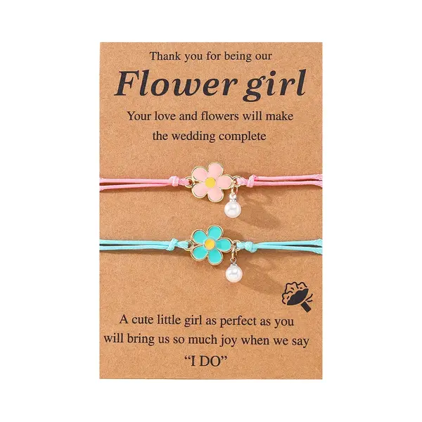 Vriendschapsarmbandjes Voor 2 Met Bloemen - Roze & Blauwe Bandjes - Bff Armband Op Cadeau Kaartje - Pax Amare thumbnail