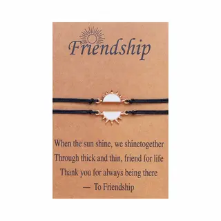 Vriendschapsarmbandjes Voor 2 Met Zon Wit - Zwarte Bandjes - Bff Armband Op Cadeau Kaartje - Pax Amare