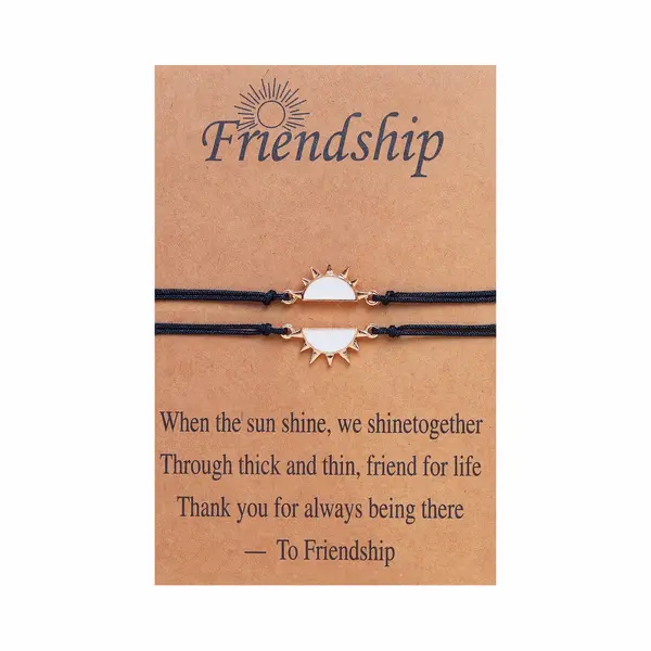Vriendschapsarmbandjes Voor 2 Met Zon Wit - Zwarte Bandjes - Bff Armband Op Cadeau Kaartje - Pax Amare thumbnail