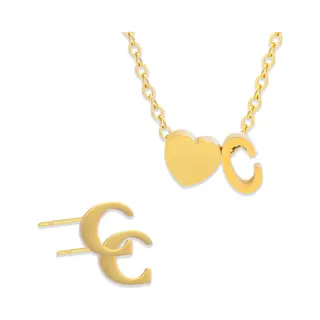 Initiaal Ketting & Oorbellen Set Met Letter C Goudkleurig - Stainless Steel - Met Letter & Hartje! - 2x Sieraden Cadeau - Pax Amare