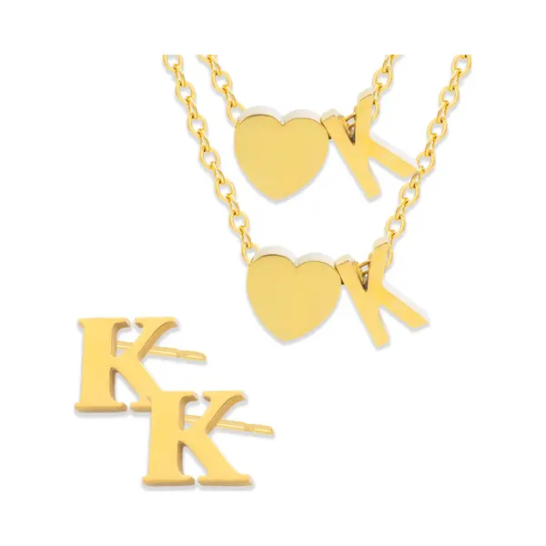 Initiaal Ketting & Armband & Oorbellen Set Met Letter K Goudkleurig - Stainless Steel - Met Letter & Hartje! - 3x Sieraden Cadeau - Pax Amare thumbnail