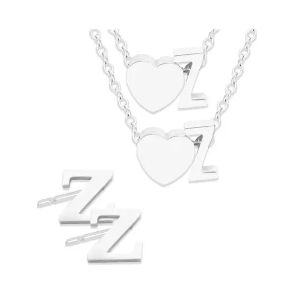 Initiaal Ketting & Armband & Oorbellen Set Met Letter Z Zilverkleurig - Stainless Steel - Met Letter & Hartje! - 3x Sieraden Cadeau - Pax Amare thumbnail