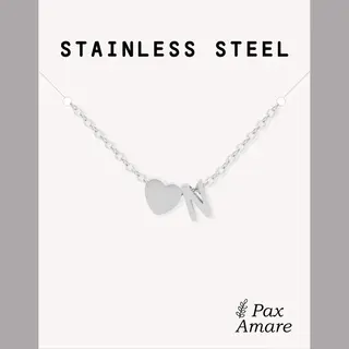 Letter N Ketting Zilverkleurig - Stainless Steel - Initiaal & Hartje Hanger - Initialen Ketting Op Cadeau Kaartje - Pax Amare