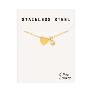 Letter S Armband Goudkleurig - Stainless Steel - Initiaal & Hartje Hanger - Initialen Armband Op Cadeau Kaartje - Pax Amare - 15, 5cm + 5cm