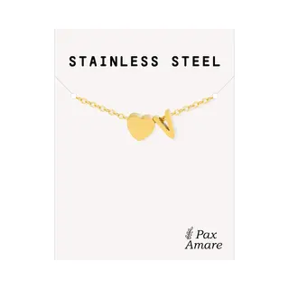 Letter V Armband Goudkleurig - Stainless Steel - Initiaal & Hartje Hanger - Initialen Armband Op Cadeau Kaartje - Pax Amare - 15, 5cm + 5cm