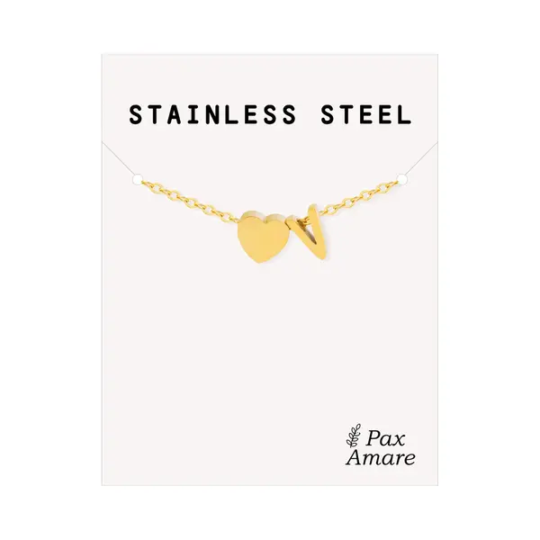 Letter V Armband Goudkleurig - Stainless Steel - Initiaal & Hartje Hanger - Initialen Armband Op Cadeau Kaartje - Pax Amare - 15, 5cm + 5cm thumbnail