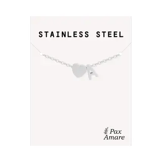 Letter A Armband Zilverkleurig - Stainless Steel - Initiaal & Hartje Hanger - Initialen Armband Op Cadeau Kaartje - Pax Amare - 15, 5cm + 5cm