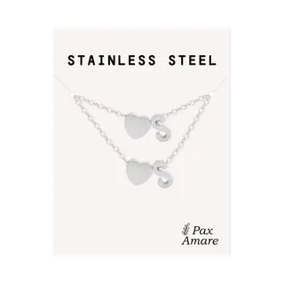 Pax Amare Initiaal Ketting & Armband Set Met Letter S Zilverkleurig - Stainless Steel - Met Letter & Hartje! - Naam Ketting Cadeau - Sieraden Set Op Kaartje -
