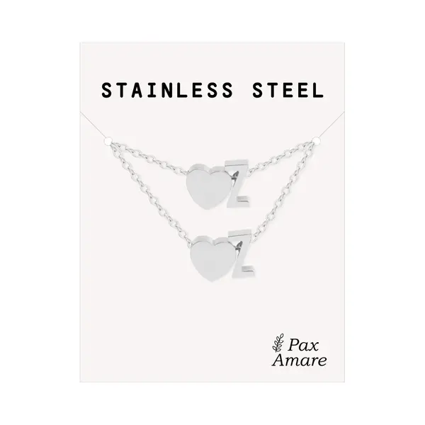 Pax Amare Initiaal Ketting & Armband Set Met Letter Z Zilverkleurig - Stainless Steel - Met Letter & Hartje! - Naam Ketting Cadeau - Sieraden Set Op Kaartje - thumbnail