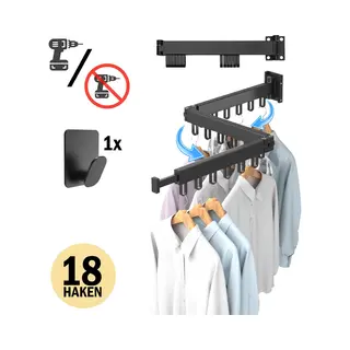 Play-It Play It Wanddroogrek 127cm Inklapbaar 18 Haken Zwart - Wasrek/Droogrek Hangend + Handdoek Haakje