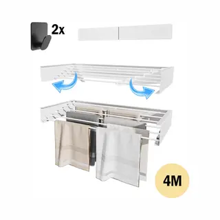 Play-It Play It Wanddroogrek 80cm Inklapbaar Wit - 4 Meter Drooglengte - Wasrek/Droogrek Hangend + 2 Handdoek Haakjes