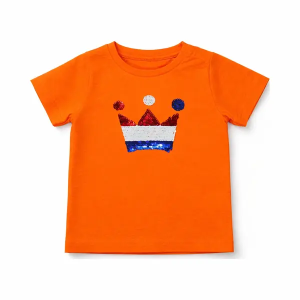 Starry Indigo - Oranje T-shirt Kinderen Kroontje Met Magic Sequence | Koningsdag | Holland | Ek-Wk-Olympische Spelen | Oranje | Kind 4-5 Jaar | Maat thumbnail