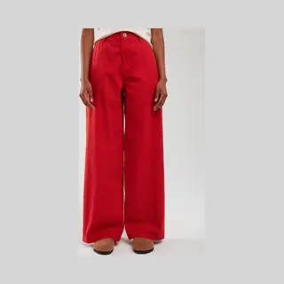 Starry Indigo Dames Wijde Broek Met Linnenaccent | Relaxed Fit Jeans | Baksteenrood | Maat W28/L30