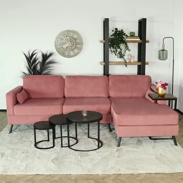 Lizzely Garden & Living Hoekbank Design Lizza 269cm Bank Roze Velvet Loungebank Zowel Links Als Rechts Bankstel Hoeksalon Zetel thumbnail