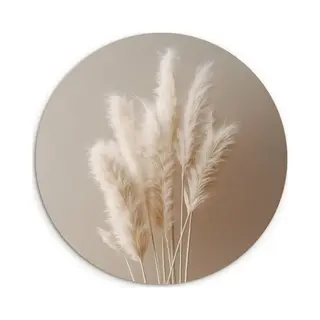 WallCircle® Wandcirkel 120x120 Cm - Muurcirkel Pampasgras - Pluimen - Planten - Pastel - Aardtonen - Muurdecoratie Cirkel Woonkamer - Wanddecoratie