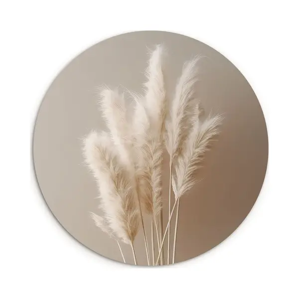 WallCircle® Wandcirkel 120x120 Cm - Muurcirkel Pampasgras - Pluimen - Planten - Pastel - Aardtonen - Muurdecoratie Cirkel Woonkamer - Wanddecoratie thumbnail