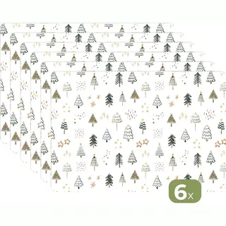 KitchenYeah Placemat - Placemats Kunststof - 45x30 Cm - Kerstboom - Sterren - Wit - Kerst - Feest - 6 Stuks - Borden Onderleggers Antislip - Tafel Decoratie -