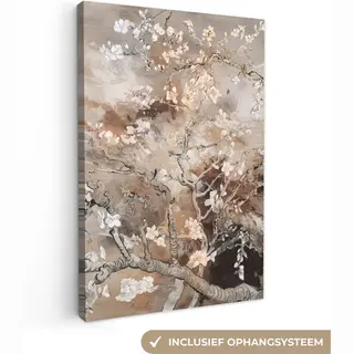OneMillionCanvasses Canvas Schilderij 80x120 Cm - Wanddecoratie Amandelbloesem - Kunst - Van Gogh - Beige - Abstract - Muurdecoratie Woonkamer - Slaapkamer Decoratie -