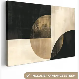OneMillionCanvasses Canvas Schilderij 150x100 Cm - Wanddecoratie Abstract - Geometrische Vormen - Zwart - Goud - Muurdecoratie Woonkamer - Kamer Decoratie Modern -