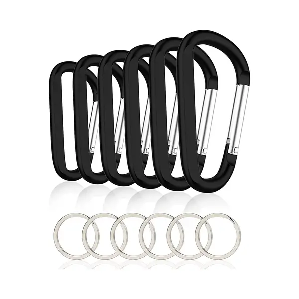 KeyAmor 6-Delig 78mm Karabijnhaken Set Met Sleutelringen - Carabijn Sleutelhangers - Musketonhaak - Musketon D-vorm Carabiner - Grote Karabijn Haak - thumbnail