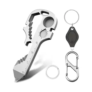 KeyAmor 24-in-1 Klein Multitool Survival Sleutelhanger Met Dubbelzijdig Karabijnhaak En Mini Zaklamp - Gereedschap Voor Fietsreparatie Met Carabiner,