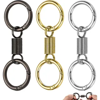KeyAmor 3 Stuks Ronde Dubbele Karabijnhaak Sleutelhangers - Zwart, Zilver & Goud - Musketonhaak Met Sleutelringen Voor Volwassenen - Mini Musketon En