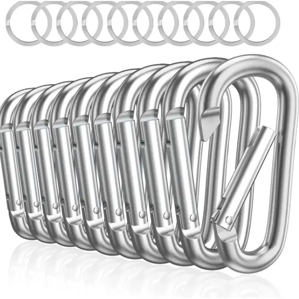 KeyAmor 10-Delig 78mm Zilver Karabijnhaken Set Met 10 Sleutelringen - Musketonhaak Sleutelhangers Voor Volwassenen - D Carabiners - Karabijn Haak Keychain - thumbnail