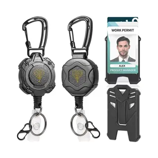 KeyAmor 2 Stuks Heavy-Duty Uittrekbare Sleutelhanger Met Pasjeshouders - Trekkoord Pashouder Voor Dames/Heren - Broekclip Badgehouder 80cm Intrekbaar -