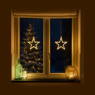Giftmas Kerstverlichting - Led Hangdecoratie - Warm Wit - Op Batterijen - Kerstversiering Voor Binnen - Kerststerren Met Zuignap - Raamdecoratie