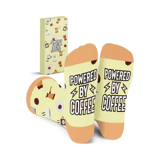 Malinsi® Grappige Sokken Koffie - Powered By Coffee - Leuke AntiSlip Huissokken Dames & Heren - Gekke Cadeaus - Cadeautjes Volwassenen - Funny Socks