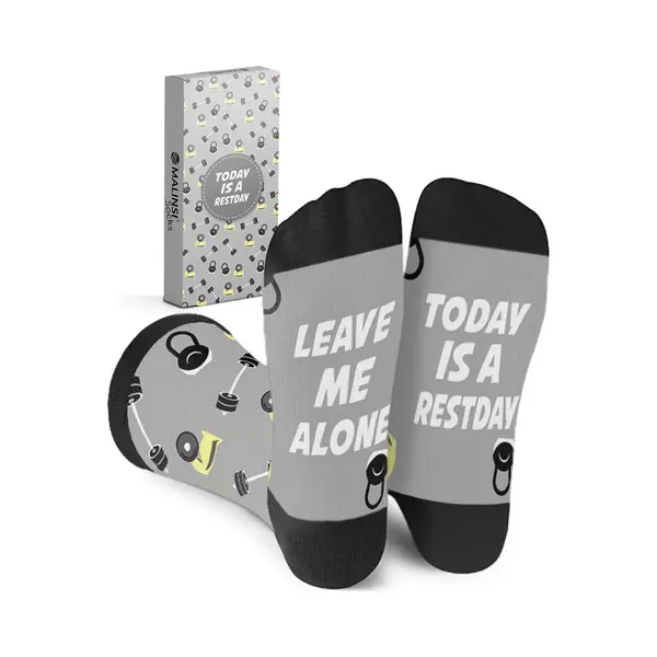 Malinsi® Grappige Sokken Fitness - Today Is Restday - Leuke Sport Gym Huissokken Heren - Gekke Cadeaus Cadeautjes Volwassenen - Funny Socks Vrolijke thumbnail