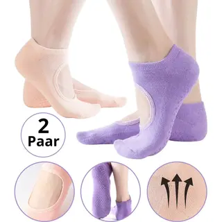 Malinsi® 2-Pack Yoga Sokken Antislip Dames - Gripsokken Pilates Yogasokken - Ballerina Pilatessokken Grip - Ballerinas Open - Abrikoos & Paars -