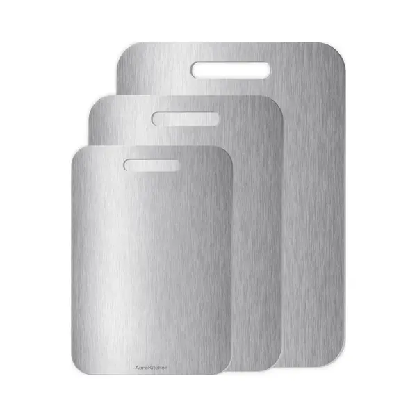 AoraKitchen Snijplank Rvs - Set 3 Stuks - Snijplanken - Vaatwasserbestendig - Titanium Gestabiliseerd thumbnail