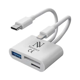Nuvance Sd Kaart Lezer - 3 In 1 - Micro Sd Kaart - Usb Naar Usb C - 8-Pin - Geschikt Voor Alle Telefoons, Tablets & Laptops