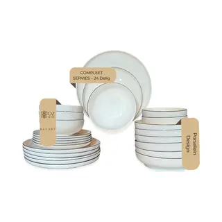Oz Home Bavary Geschirrset 24-teilig – Weißes Porzellan Tafelservice – Tellerset Für 6 Personen Mit Speisetellern, Suppentellern, Desserttellern Und