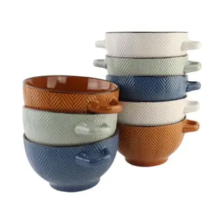 Otix Soepkommen Met Oor - Set Van 8 - Soepbeker - Verschillende Kleuren - Aardewerk - 600 Ml - Heather