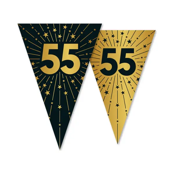 We Fiesta Vlaggenlijn 55 Jaar Zwart / Goud 10 Meter 2 Zijdig Bedrukt - Verjaardag Feestje Vlag Vlaggen Versiering Slinger Feestdecoratie Decoratie thumbnail