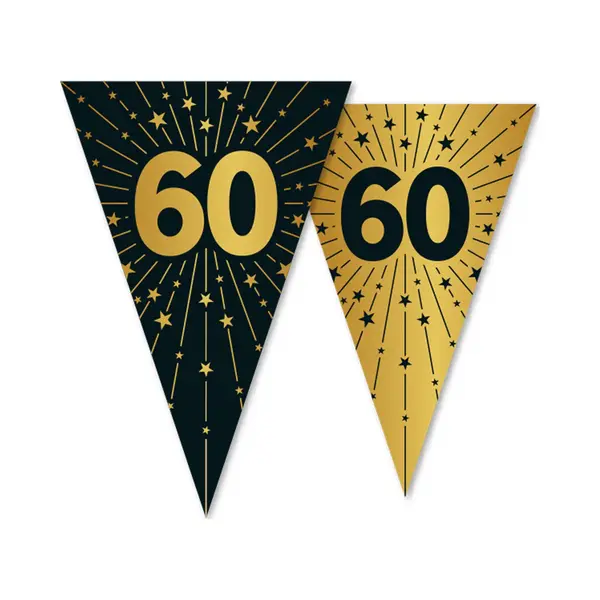 We Fiesta Vlaggenlijn 60 Jaar Zwart / Goud 10 Meter 2 Zijdig Bedrukt - Verjaardag Feestje Vlag Vlaggen Versiering Slinger Feestdecoratie Decoratie thumbnail