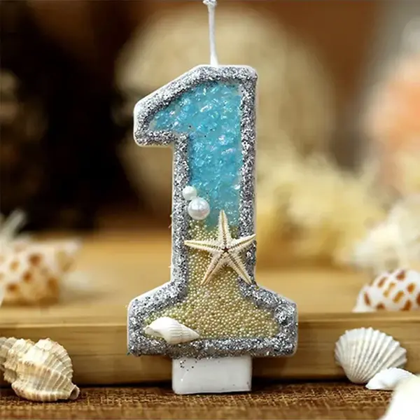 DW4Trading Verjaardagskaars 1 Blauw Met Zeester - Cijfer-kaars - Taartversiering thumbnail