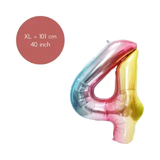 Fienosa Regenboog Kleuren Cijfer 4 Ballon 101 Cm - Nummer En Getal - Leeftijd 4 - Xl Groot - Helium Ballon- Verjaardag Ballon - Verjaardag Versiering