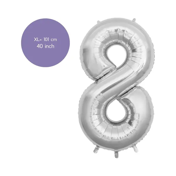 Fienosa Cijfer Ballonnen - Nummer 8 - Zilver Kleur - 101 Cm - Xl Groot - Helium Ballon - Verjaardag Ballon - Verjaardag Versiering - Leeftijd thumbnail