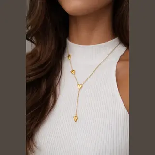 Lundholm Luxe Ketting Dames Goud Kleurig Hartjes - Premium Stainless Steel Jewellery Goudkleurig Met Hartjes – 42 Cm + Verlengstuk – Cadeautje -
