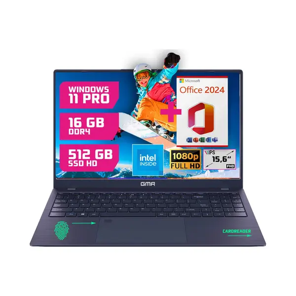 Gmr - 15.6 Inch Full Hd Laptop - Intel N95 - 16GB DDR4 Ram - 512GB Ssd - Office 2024 - Windows 11 Pro Voor Thuis, Office En Studie Notebook thumbnail