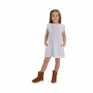 RobyKris Meisjes Jurk - Katoenen Mousseline - Wit - Maat 98-104