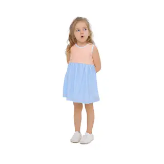 RobyKris Meisjes Badstof Jurk - Katoen - Blauw/perzik - Maat 116-122