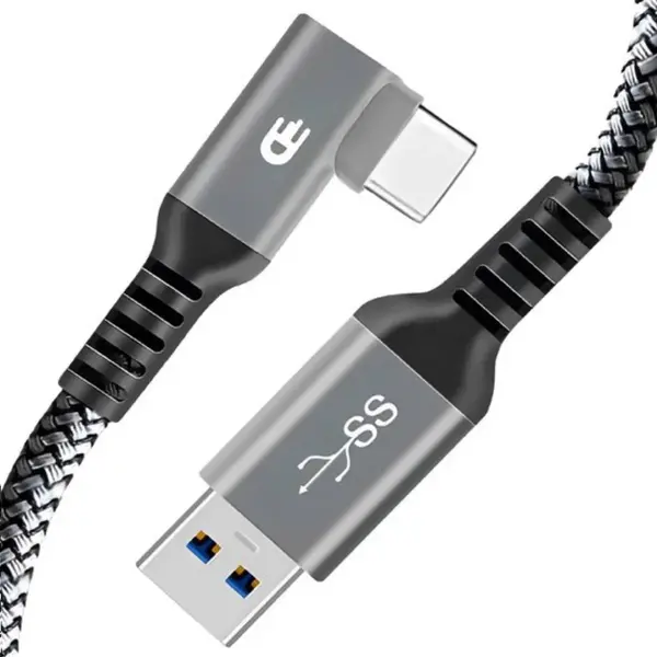 Drivv. Usb Naar Usb C Kabel - Haaks - Usb C Data En Oplaadkabel - Fast Charge / Snellader - 1.5 Meter Kort - Grijs thumbnail