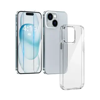 My Case Hoesje Geschikt Voor IPhone 15 Transparant - 2x Screenprotector - Beschermglas Screen Protector- Anti Shock Hoes Case