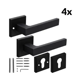 Ruhhy Zwarte Matte Deurklink Voor Binnendeuren - Stijlvol En Functioneel - 4 Sets